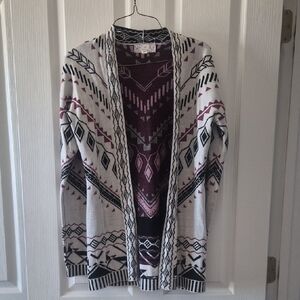 Pink Republic Geometric Cardigan in Black, White, and Purple